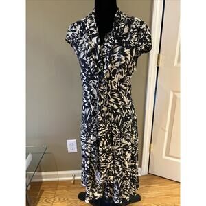 NEW TULEH $1200 floral black cream silk dress size 8 side zip buttons sleeveless